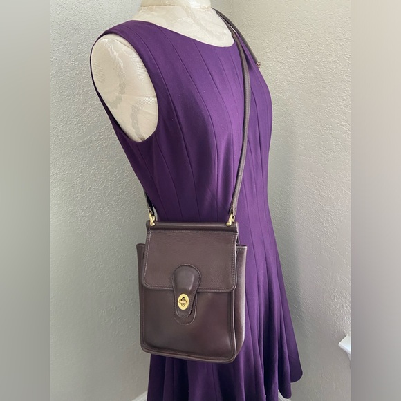 Vintage Coach Willis Brown Leather Crossbody Bag Gold Tone Hardware Purse - Picture 1 of 16